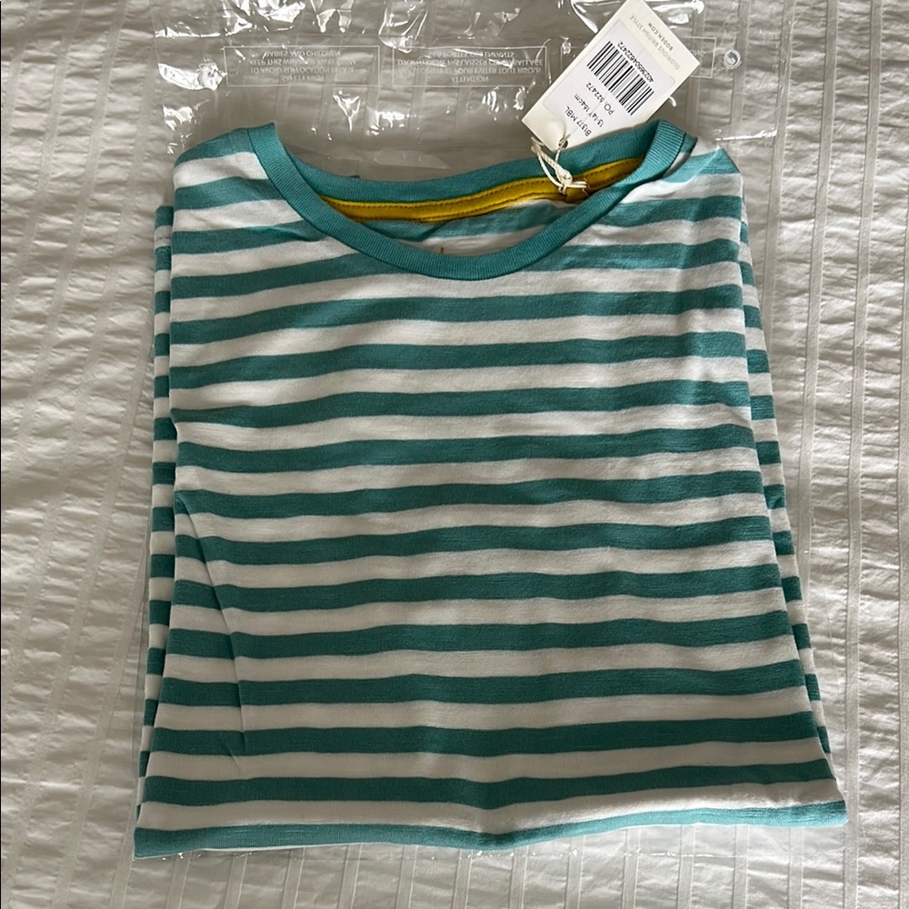 Mini Boden Organic Cotton Striped Teal and White Tee Top Sz 13-14/ 164